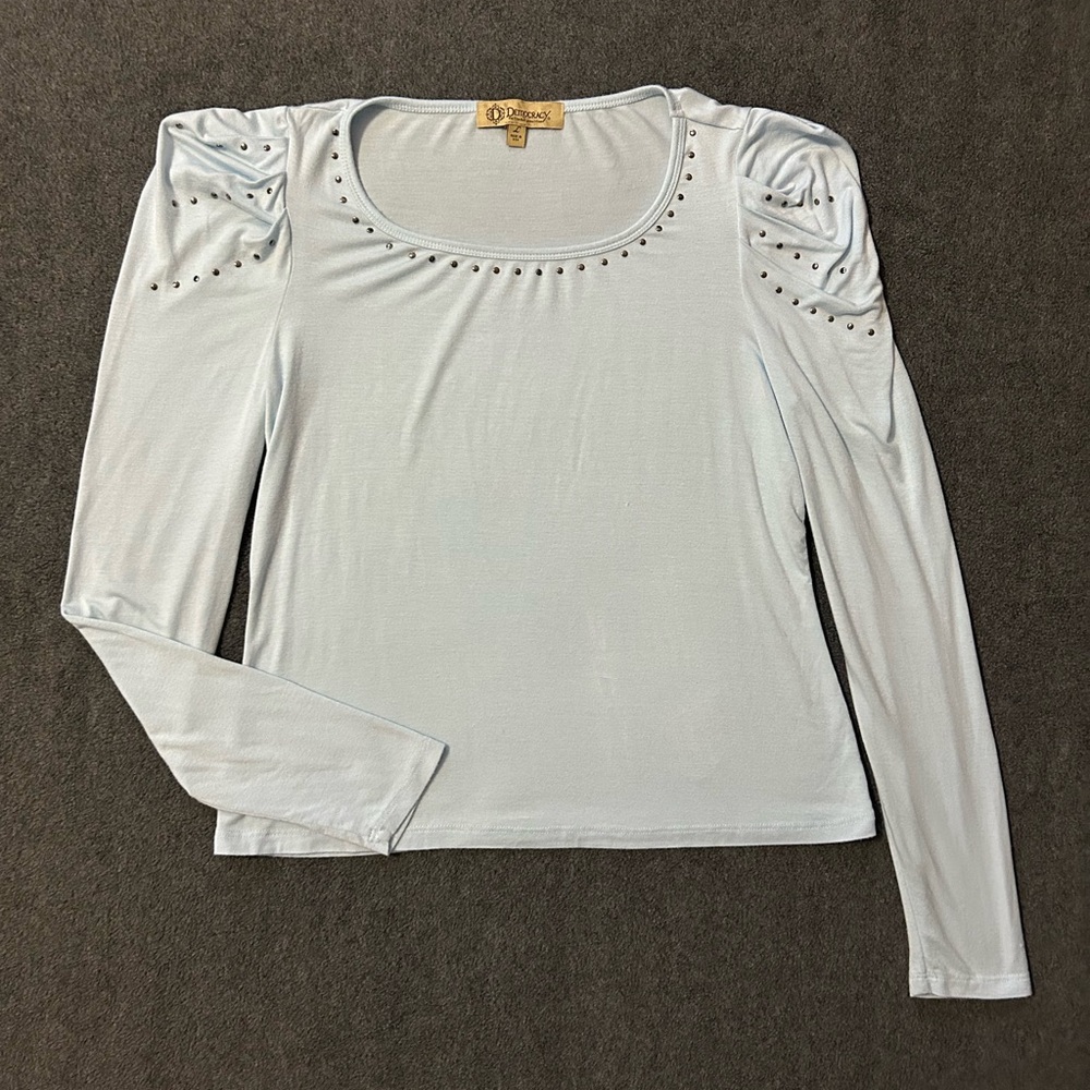 Light Blue Studded Long Sleeve Top
